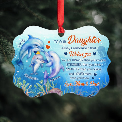 Daughter Gifts, Ocean Fish Family You Are Braver Than You Imagine Medallion Aluminum Ornament For Girls Babies From Mom Dad Parents, Xmas Tree Decor, Gifts For Birthday Holiday Winter