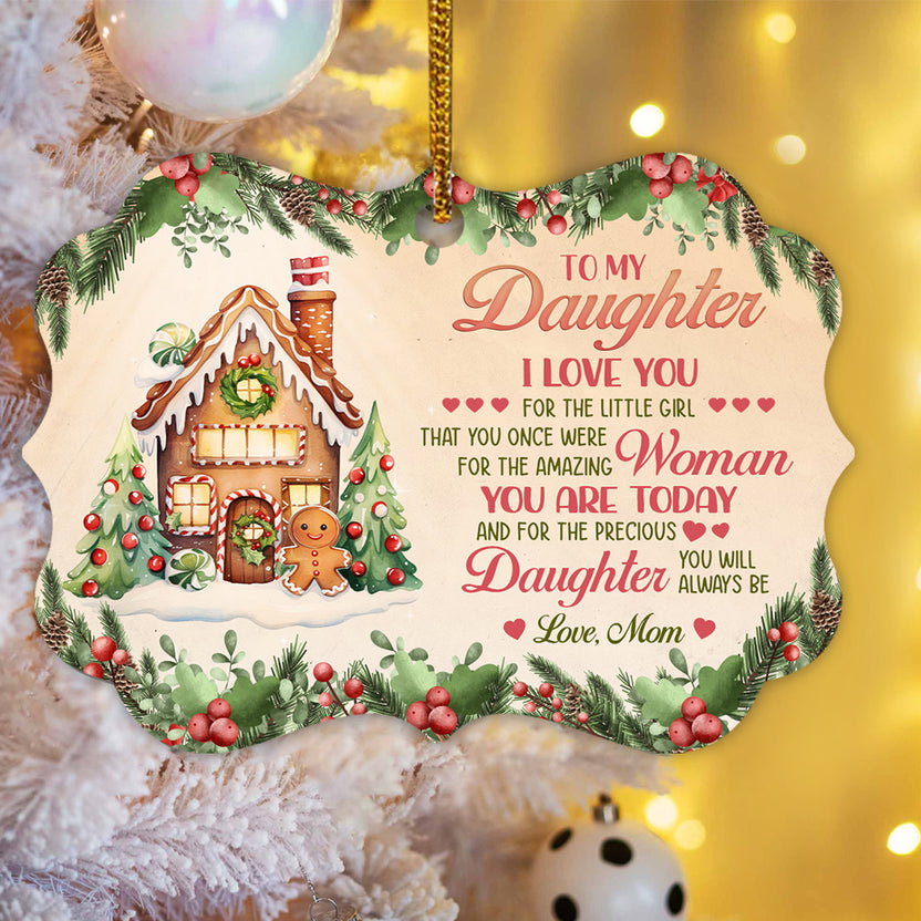 Cookie House Precious Daughter, Mom To Daughter Gingerbread House Aluminum Ornament, Christmas Tree Holiday Decoration, To My Daughters Keepsake Ornament, Gifts For Girl