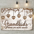 Grandma Gifts, Grandchild Papa And Nana Gifts Grandkids Make Life More Grand Wooden Tree Hearts Personalized Canvas Wall Art, Gifts For Nana Poster Prints Wall Decor, Gifts For Birthday