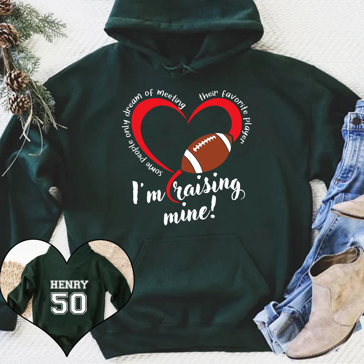 Personalized T-Shirt For Mommy From Son Boy Kids Football Gifts I'm Raising Mine Fan Football Family Mother Father Football Games Day Custom Title And Number Short Sleeve Tops Tee Shirt