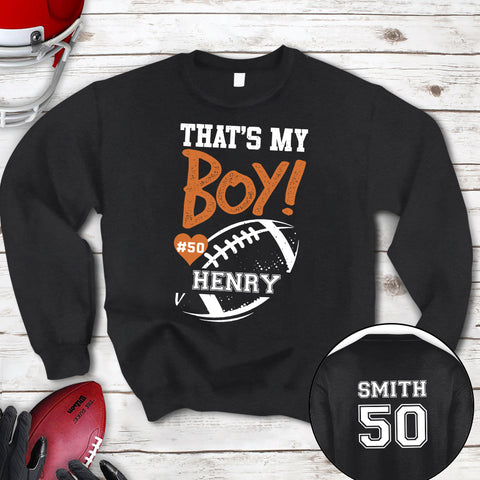 Personalized T-Shirt For Mom Dad From Son Boy Kids Football Gifts Football Lovers That's My Boy Fan Football Family Football Games Day Custom Title Number Short Sleeve Tops Tee Shirt