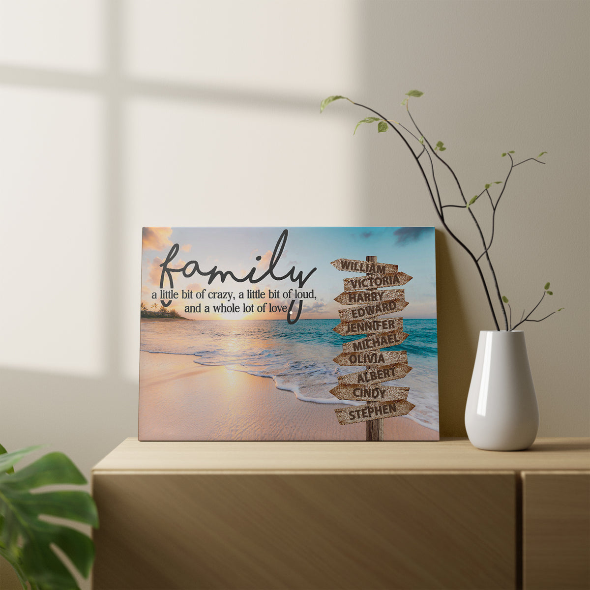 Family Gifts, Family A Little Bit Of Crazy Street Sign Beach Printed, Personalized Canvas Wall Art, Gifts For Parents,Poster Prints Home Decor, Family Wall Sign, Gifts For Birthday Xmas