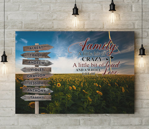 Personalized Wall Art For Mom Dad Kids From Son Daughter Family A Little Bit Of Crazy Sunflowers Farm And Multi Sign Names Custom Multi Name Poster Prints Home Decor Family Gifts