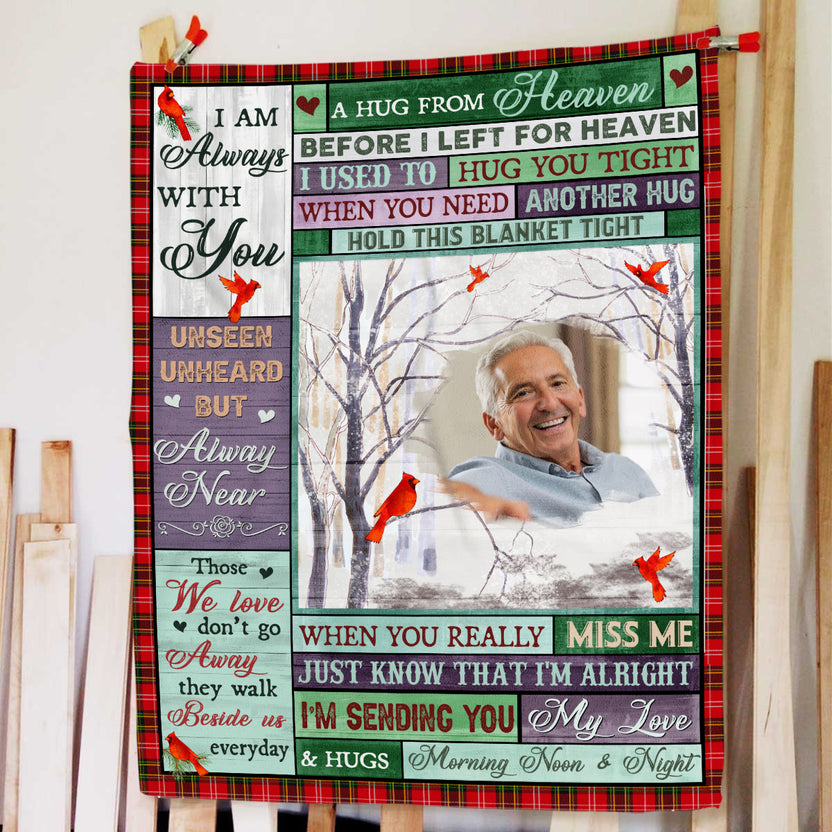 Memorial Gifts, Personalized Memorial Blanket With Photo, Hug From Heaven Im Sending You My Love Hugs, Loss Of Loss Of Loved Blanket, Fleece Sherpa, Grieving Gifts For Anniversary