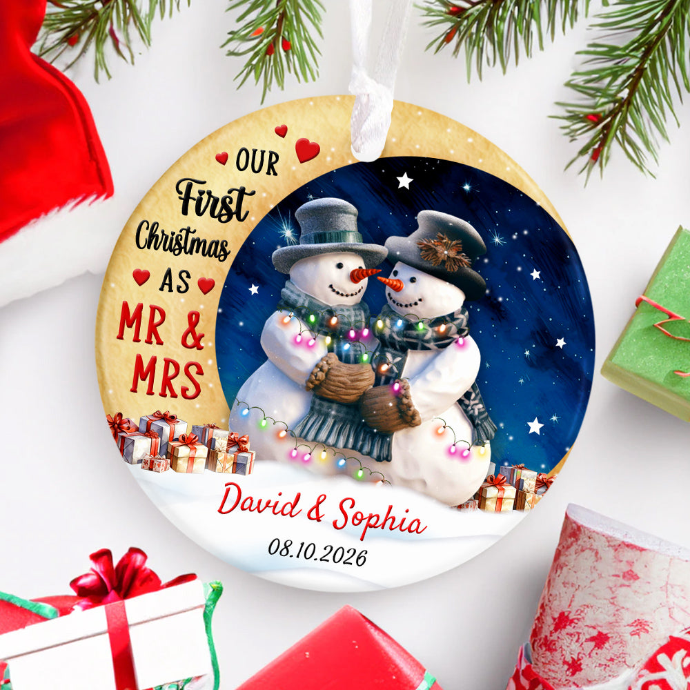 Newlywed Ornament, Our First Christmas As Mr & Mrs Cute Couple Crescents Moon, Holiday Tree Decoration, Wedding Keepsake, First Christmas Married Ornament Decor, Gifts For Bride Groom