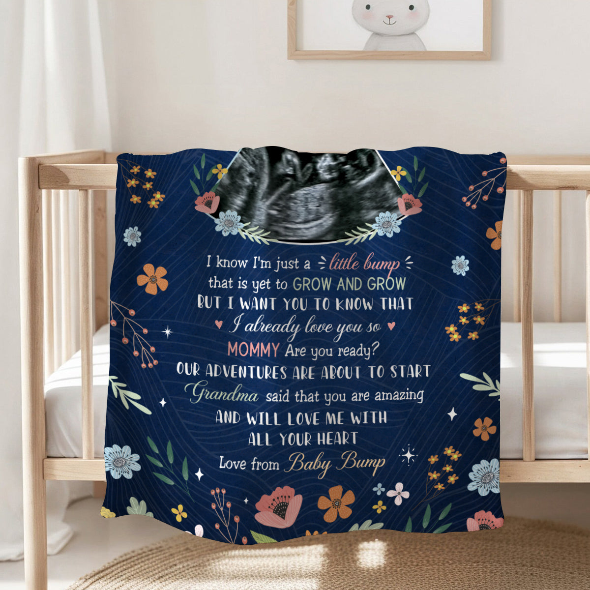 Mom To Be Gifts, Floral Printed With Baby's Sonogram Photo I Already Love You, Personalized Blanket, Gifts For New Mommy, Fleece Sherpa, New Mom Blanket For Mother's Day