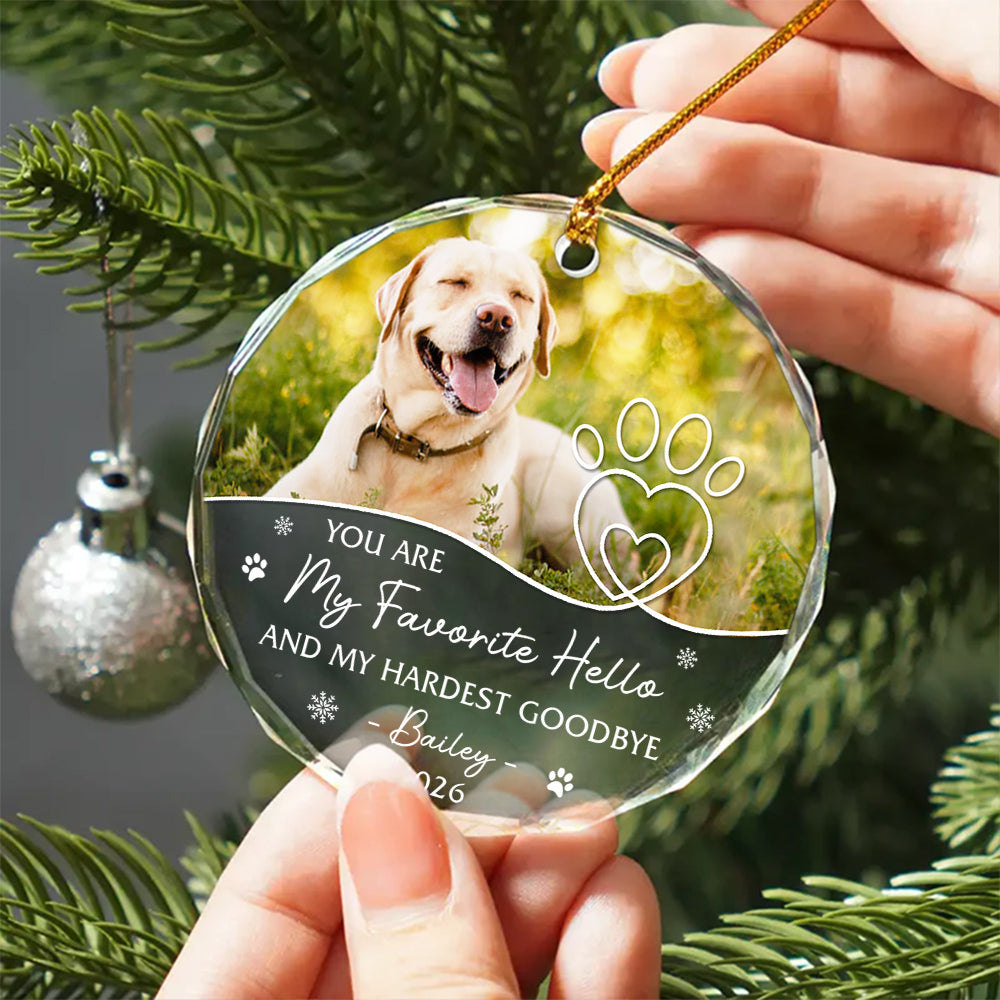 My Favorite Hello My Hardest Goodbye Pawdog Snowflake, Memorial Pattern, Holiday Keepsake, Custom Remembrance Names, Tree Decor, Pet Memorial Keepsake Circle Glass Ornament