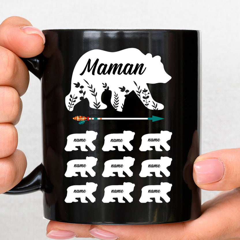 Personalized Coffee Mug For Grandma From Grandchildren Grandma Mom Maman Grand Bear Custom Grandkids Name 11 15Oz Ceramic Black Cup Unique Gifts For Grandma For Mothers Day Birthday