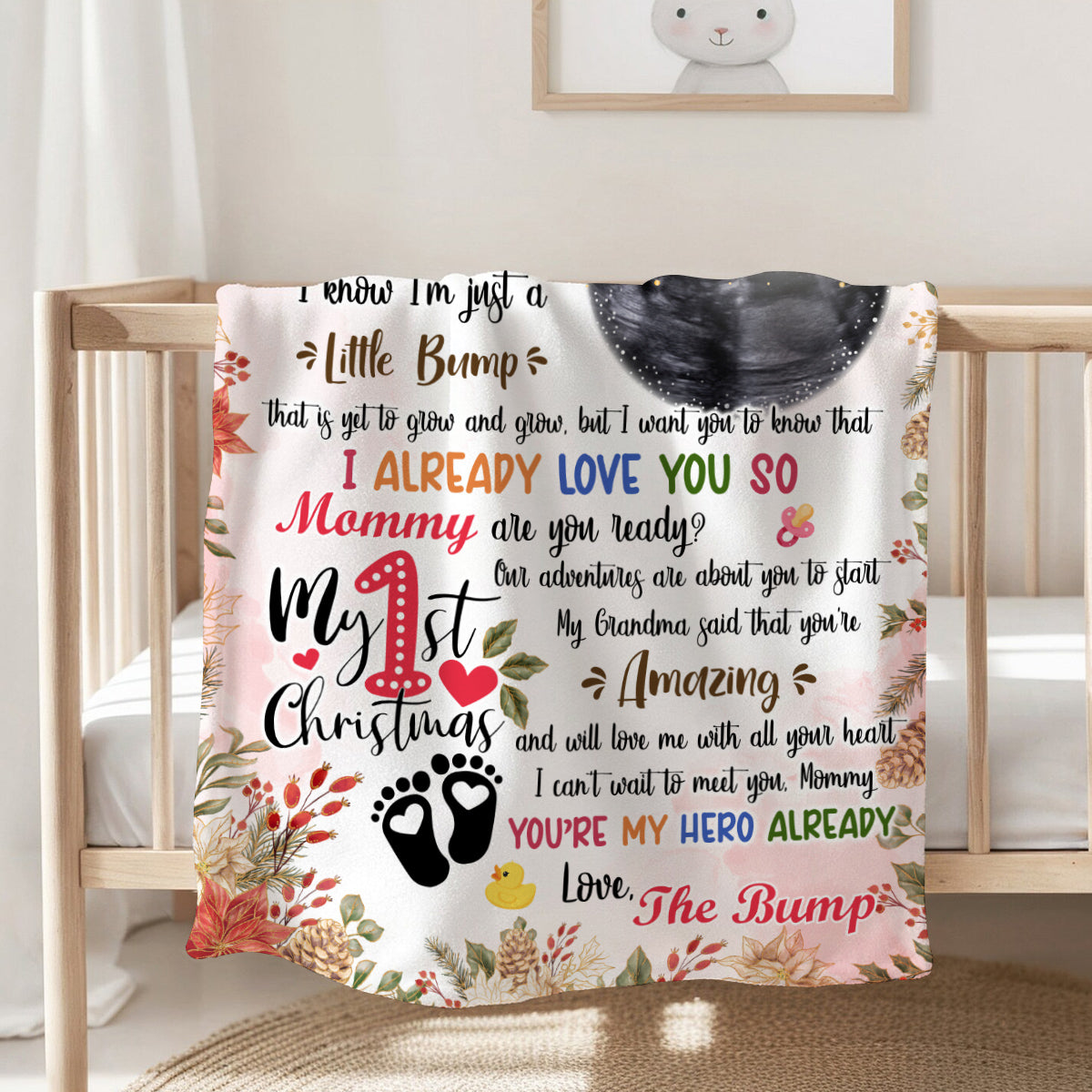 Mommy Are You Ready Baby Ultrasound With Ball Hanging Tree, First Christmas Sonogram Blanket, Expecting Mother Milestone, Holiday Keepsake, Personalized Photo Blanket, Gifts For Mom