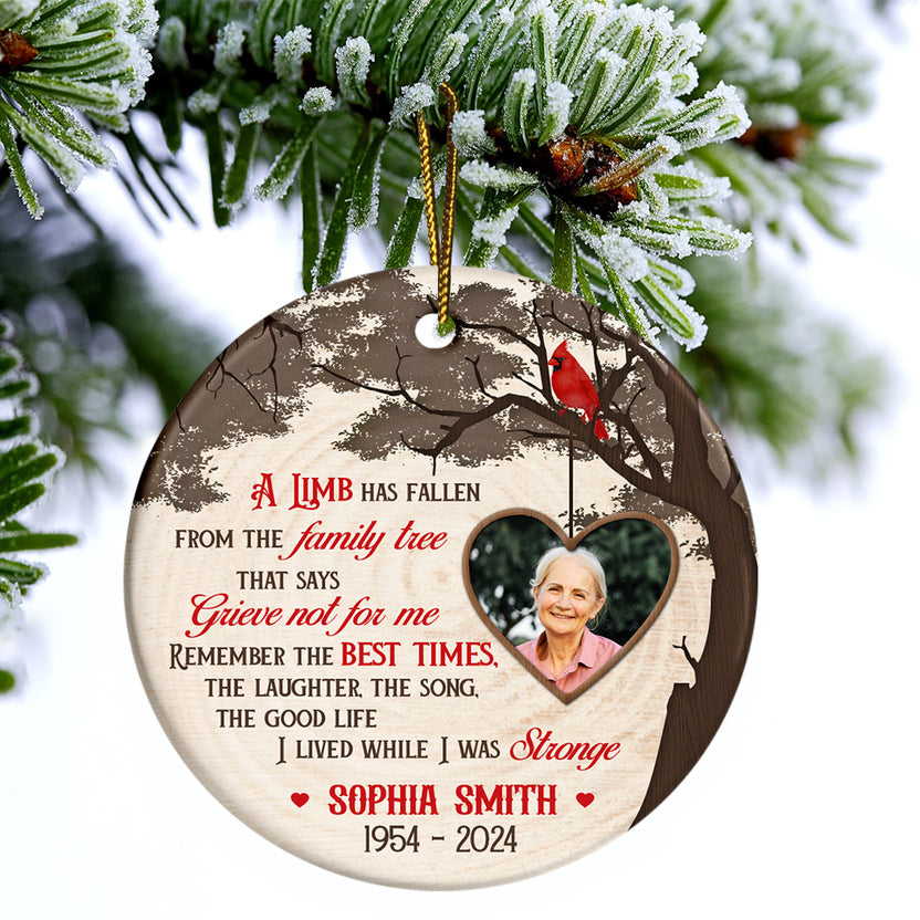 Sympathy Gifts, Memorial Ornament, A Limb Has Fallen From Family Wooden Vintage Tree Circle Ornament For Loss Of Mom Dad, Xmas Tree Decoration, Funeral Gifts For Anniversary