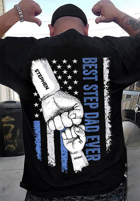 Personalized To My Dad Shirt Funny Gifts For Dad From Daughter Son Step Dad Ever  Fist Bump Flag Back Side Printed Custom Name Short Sleeve Tops Tee Shirt For Birthday