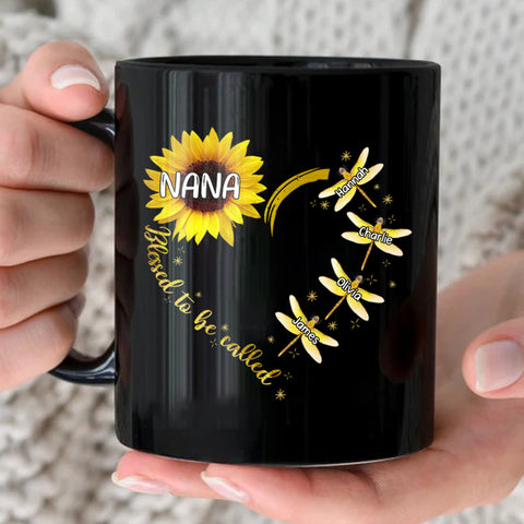Personalized Coffee Mug For Gigi From Grandkids Nana Grandma Sunflower Love Dragonflies Heart Custom Name Novelty Ceramic Cup 11 15Oz Gifts For Grandma On Birthday Mothers Day