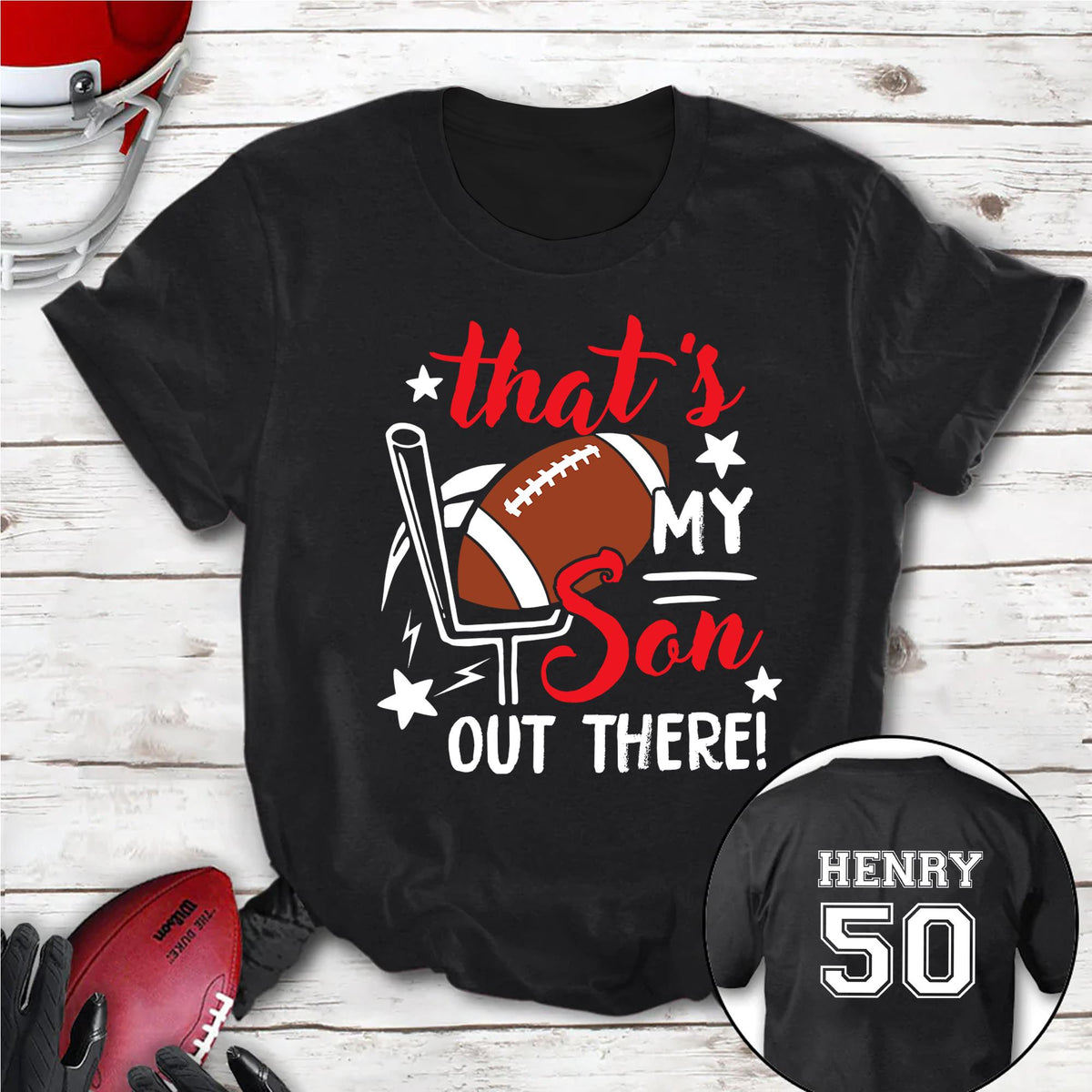 Personalized T-Shirt For Mommy From Son Boy Kids Football Gifts That's My Son Fan Football Family Mom Mother Football Games Day Custom Title And Number Short Sleeve Tops Tee Shirt