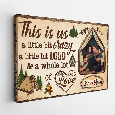 Rustic Tent Camping Couple Canvas Print, A Whole Lot Of Love Wording, Personalized Name Cabin Home Decor Canvas Wall Art, Gifts For Him Her Poster Prints Decor, Gifts For Valentine