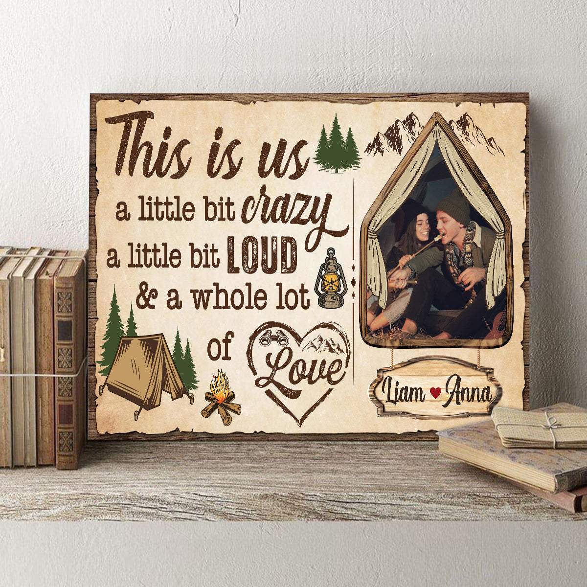 Rustic Tent Camping Couple Canvas Print, A Whole Lot Of Love Wording, Personalized Name Cabin Home Decor Canvas Wall Art, Gifts For Him Her Poster Prints Decor, Gifts For Valentine