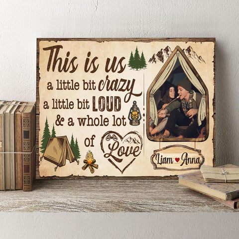 Rustic Tent Camping Couple Canvas Print, A Whole Lot Of Love Wording, Personalized Name Cabin Home Decor Canvas Wall Art, Gifts For Him Her Poster Prints Decor, Gifts For Valentine