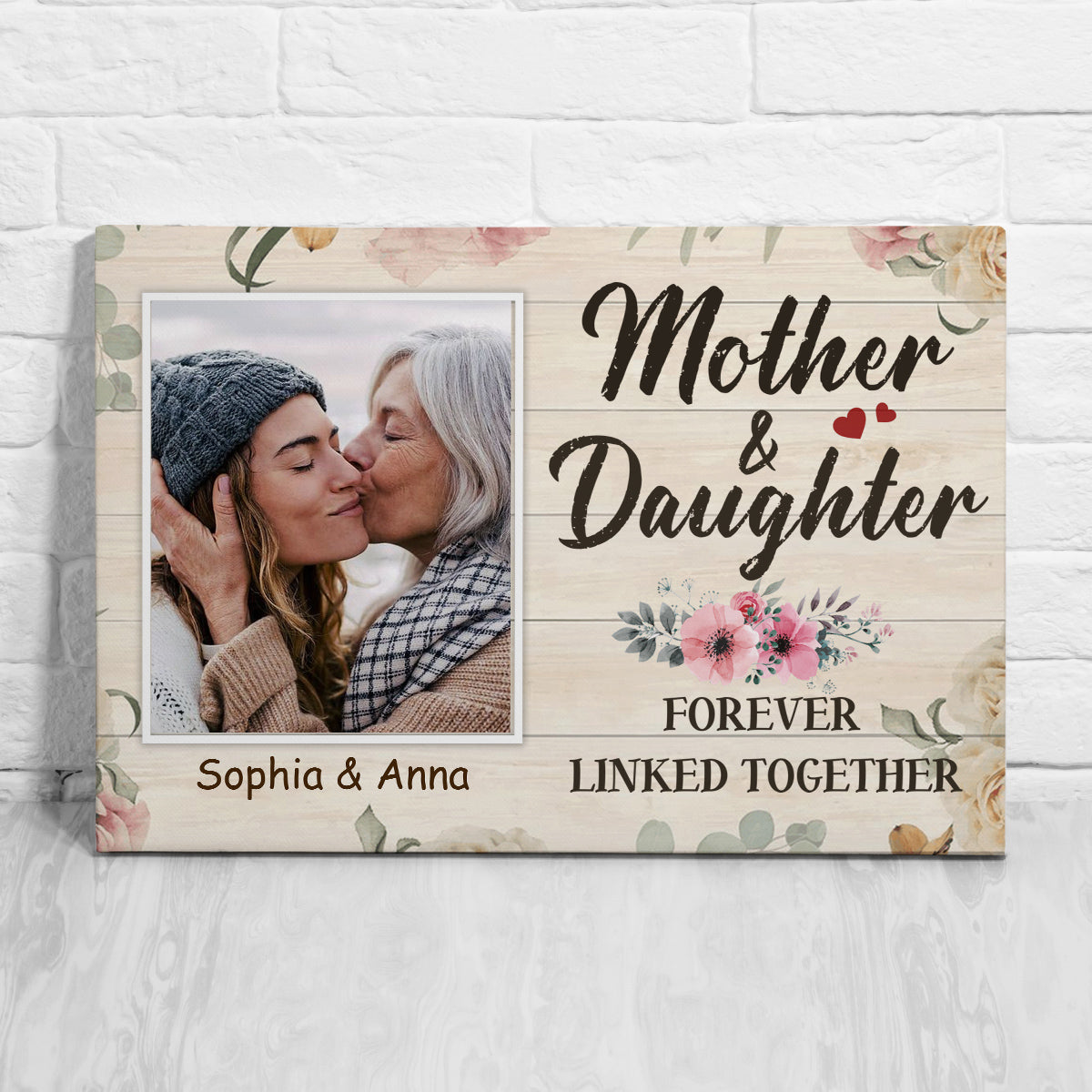Gifts Ideas For Mom, Mother Daughter Forever Linked Together, Personalized Canvas Wall Art, Gifts For Mom Mommy From Son Daughter, Poster Prints Wall Decor, Gifts For Mother's Day