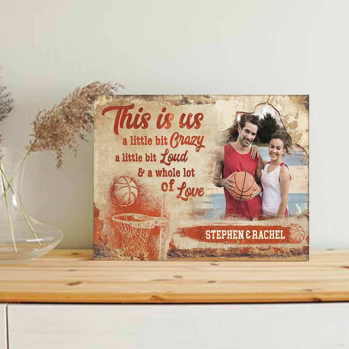 Athletic Couple Canvas Print, A Whole Lot Of Love Wording, Personalized Name Basketball Home Decor  Canvas Wall Art, Gifts For Him Her Poster Prints Wall Decor, Gifts For Valentines