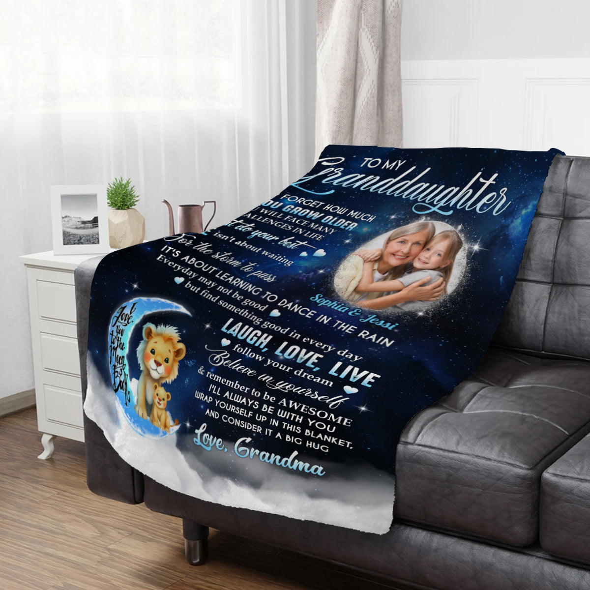 Granddaughter Gifts, Wrap Yourself Up In This Blanket Lions And Photo, Personalized Blanket, Gifts For Granddaughter From Grammy, Fleece Sherpa Blanket, Gifts For Christmas Birthday