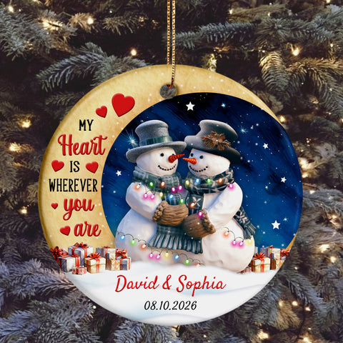My Heart Is Wherever Cute Couple Crescents Moon, Winter Holiday Keepsake, Christmas Tree Decoration, Couple Christmas Ornament Holiday Tree Trim, Personalized Ornament Gifts For Him Her