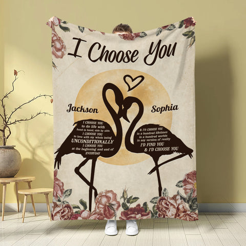 Flamingo Couple Floral Silhouette Vintage I'd Find You & I'd Choose You, Personalized Blanket, Gifts For Him Her Couple
