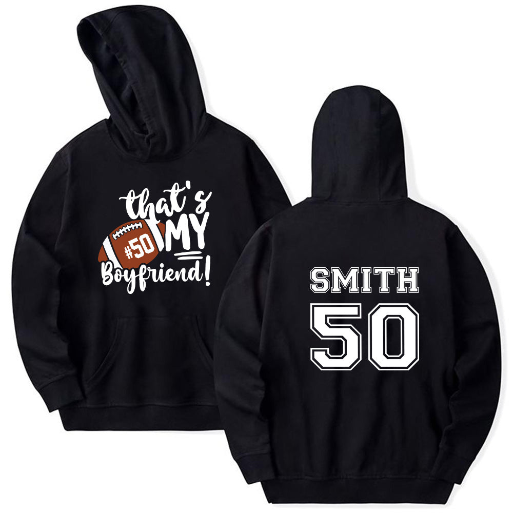 Personalized T-Shirt For Girlfriend Her Football Gifts That's My Boyfriend There For Football Girlfriend Football Family Games Day Cheer For Football Custom Title And Number Short  Tee
