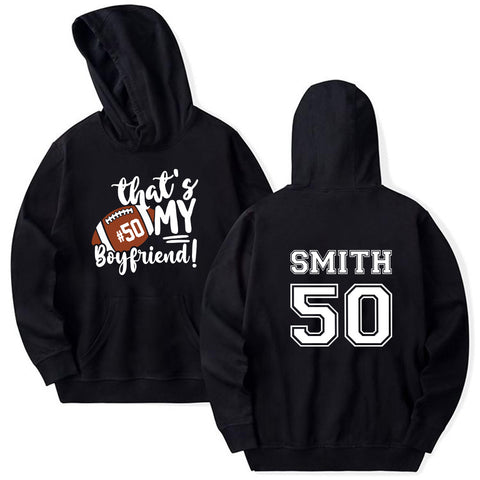 Personalized T-Shirt For Girlfriend Her Football Gifts That's My Boyfriend There For Football Girlfriend Football Family Games Day Cheer For Football Custom Title And Number Short  Tee