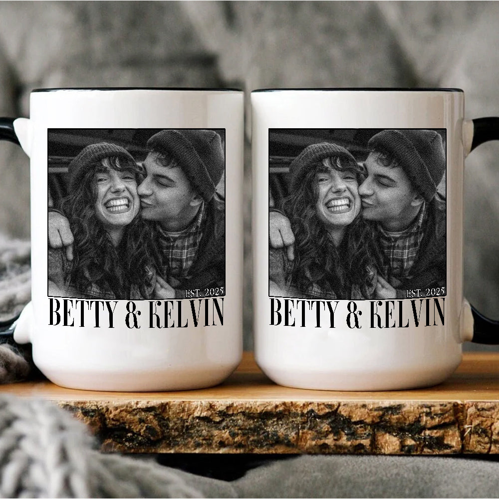 Couple Photo Mug, Personalized Name Custom Black White Photo, Romantic Matching Couple, Personalized Coffee Mug, Gifts For Him Her Honey, Ceramic 11 15oz Cup, Gifts For Valentine