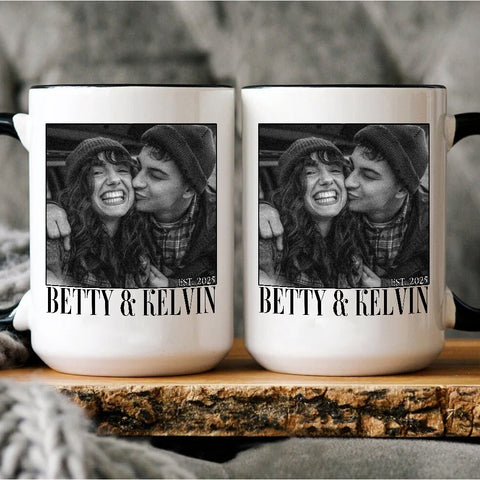 Couple Photo Mug, Personalized Name Custom Black White Photo, Romantic Matching Couple, Personalized Coffee Mug, Gifts For Him Her Honey, Ceramic 11 15oz Cup, Gifts For Valentine