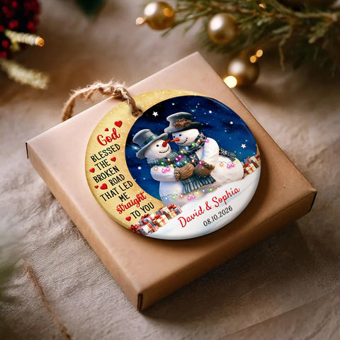 God Blessed The Road That Led Me To You Cute Couple Crescents Moon, Personalized Name Christmas Ornament For Couples, Christmas Tree Decoration, Personalized Ornament, Gifts For Him Her
