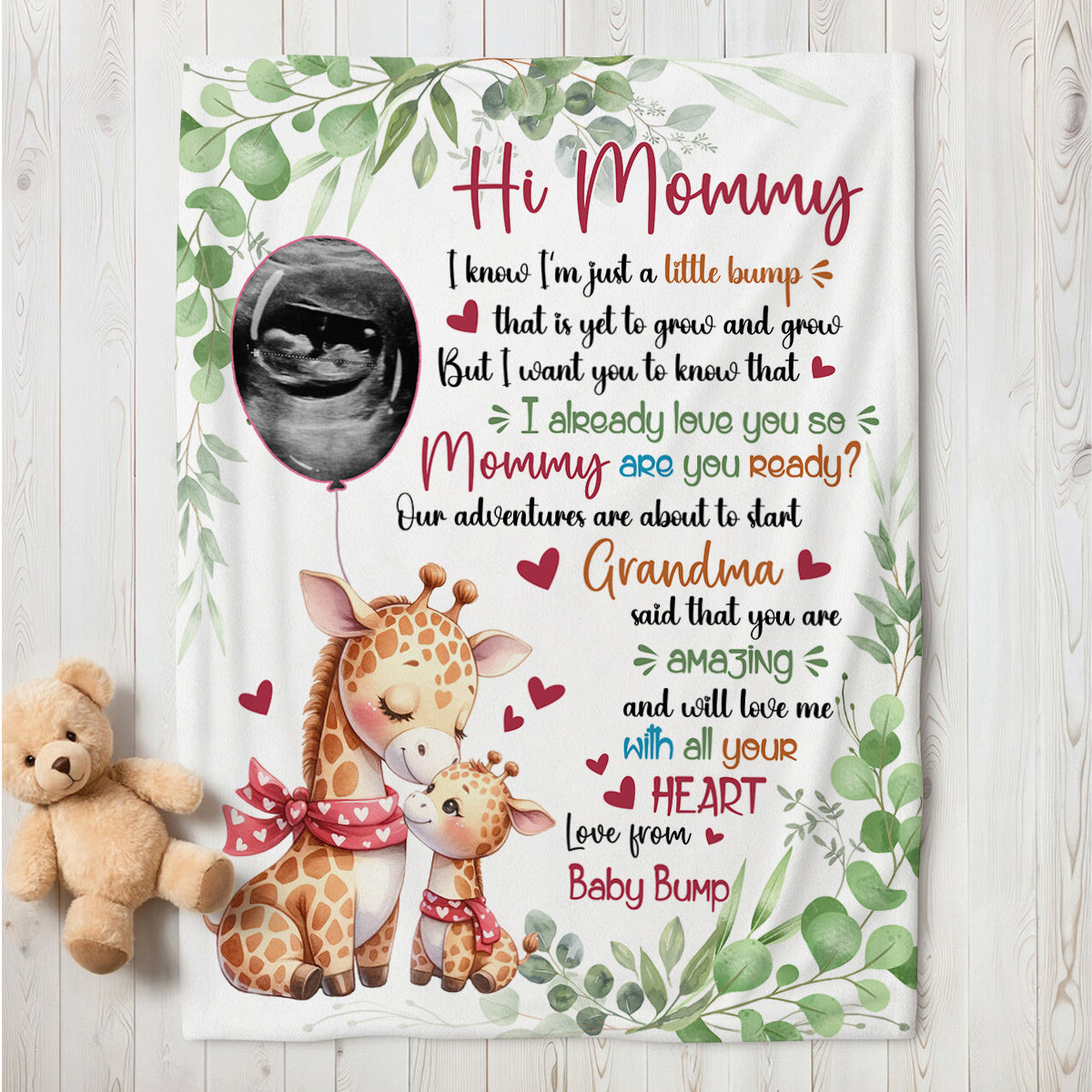 Mom To Be Gifts, I Already Love You Leaf Mommy Baby Giraffe With Balloon Green Leaf, Personalized Blanket, Gifts For New Mom