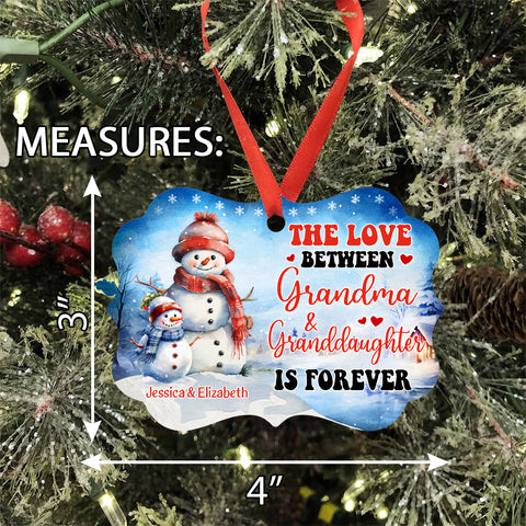 Grandma Gifts, Cute Xmas Winter The Love Between Grandma & Granddaughter Is Forever, Aluminum Ornament For Grandmother Women