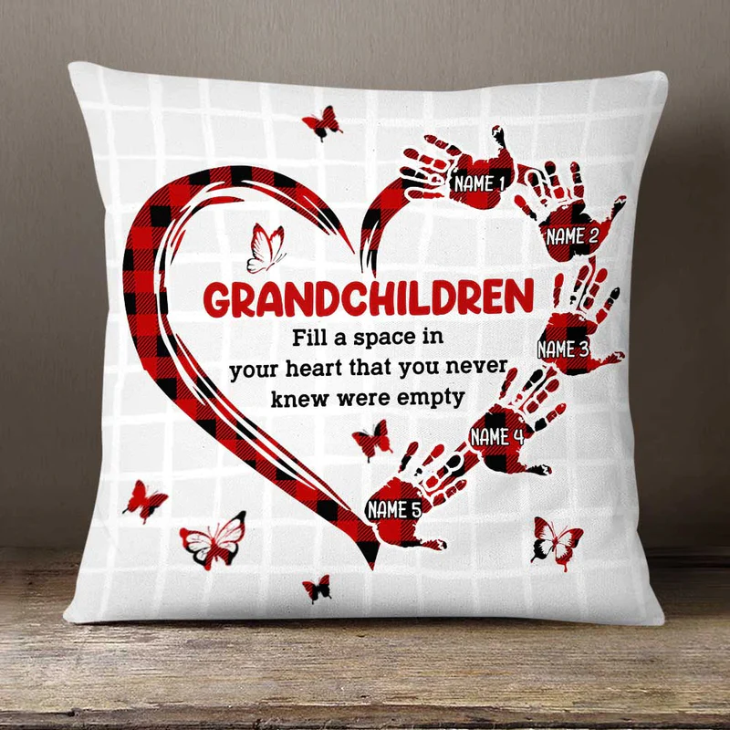 Personalized Square Pillow For Nana From Grandkids Grandchildren Heart Fill This Space Handprints Red Plaid Custom Name Gifts Ideas For Grandma Double Sided Sofa Couch Cushion On Birthday