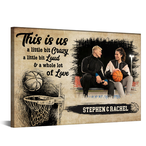 Personalized Name Couple Basketball Canvas Wall Art, A Little Bit Loud & A Whole Lot Of Love Quote Decor, Athletic Theme Print Canvas Wall Art, Gifts For Him Her Poster Prints Decor