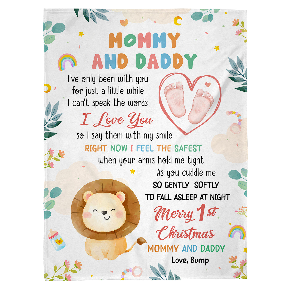Merry 1st Christmas Mommy Daddy I've Only Been With You A While Footprint Baby Lion, Personalized Blanket, Gifts For New Parents, Fleece Sherpa Blanket, New Parents Xmas Christmas