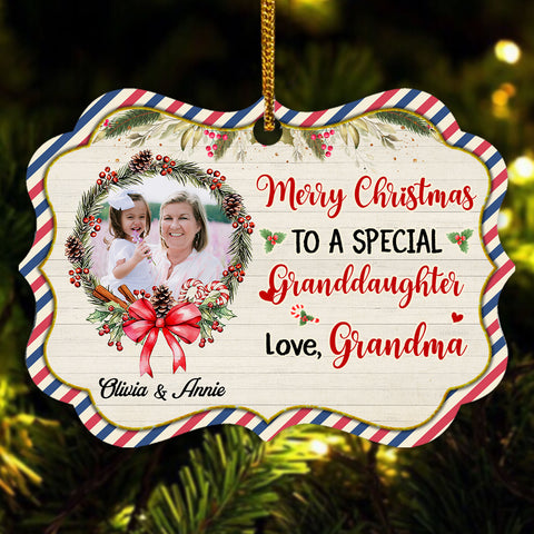 Personalized Grandma & Granddaughter Photo Ornament, Merry Christmas To A Special Granddaughter Keepsake, Custom Picture Medallion Ornament