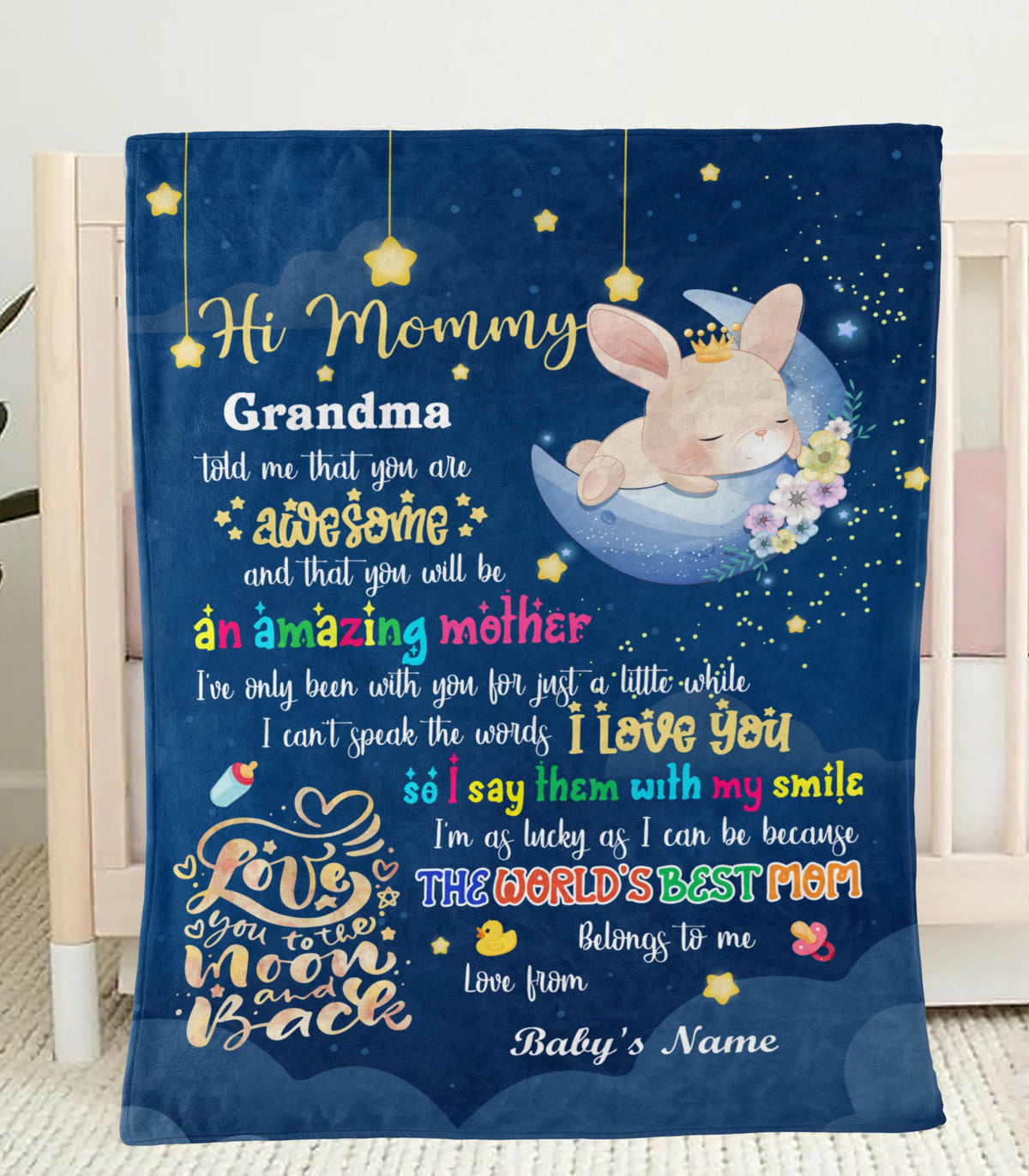 Personalized Blanket For Mom To Be From Baby Hi Mommy Grandma Told Me That Rabbit 1St Mother's Day Cute Sleeping Custom Name New Parents Gifts Fleece Sherpa Blanket For Birthday Mothers Day