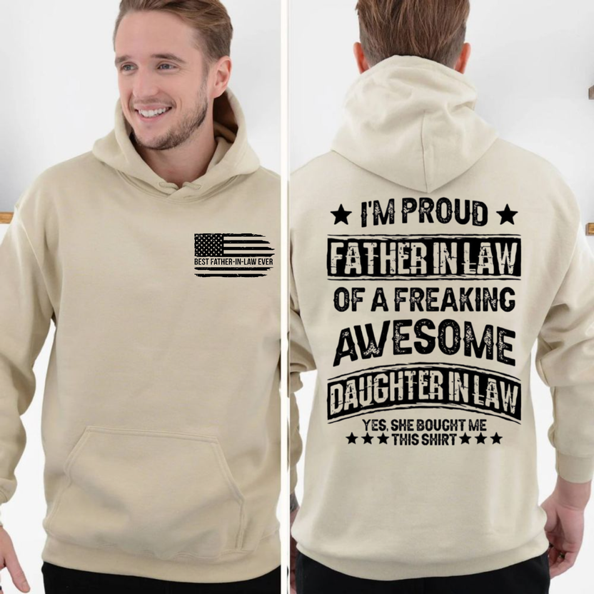 Proud Father In Law Of A Freaking Awesome Daughter In Law T Shirt, Father-In-Law Gift From Daughter-In-Law, Fathers Day Present, Fil Shirt, Unisex Long Sleeve Crewneck Tee Casual
