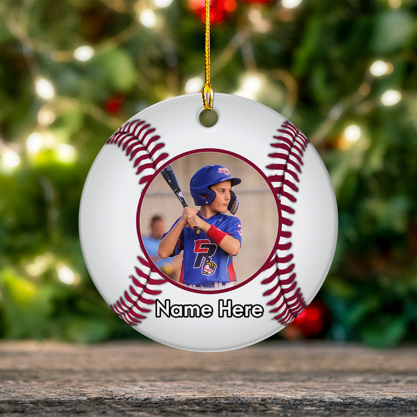 Personalized Baseball Ornament For Baseball Lovers From Mom Dad Family Baseball Fan Gifts Christmas Ornament Custom Name Baseball Sport Baseball Players With Name And Photo Hanging Tree