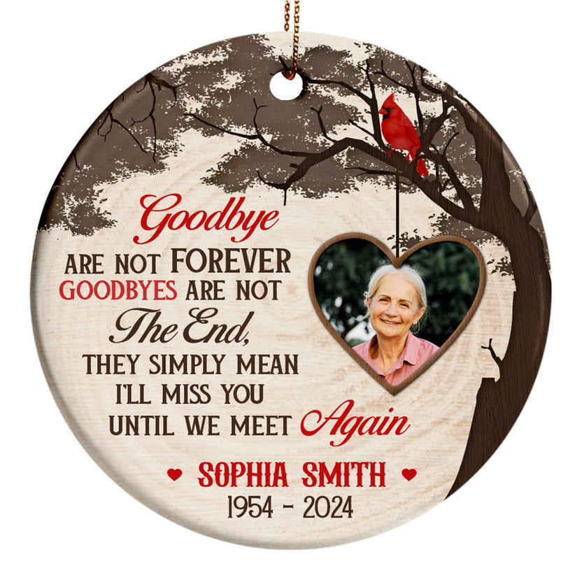 Sympathy Gifts, Memorial Ornament, Goodbye Are Not The End Red Bird And Tree Wooden Vintage Heart Photo Gifts For Loss Of Mom