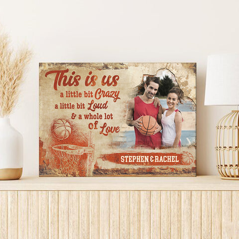 Athletic Couple Canvas Print, A Whole Lot Of Love Wording, Personalized Name Basketball Home Decor  Canvas Wall Art, Gifts For Him Her Poster Prints Wall Decor, Gifts For Valentines