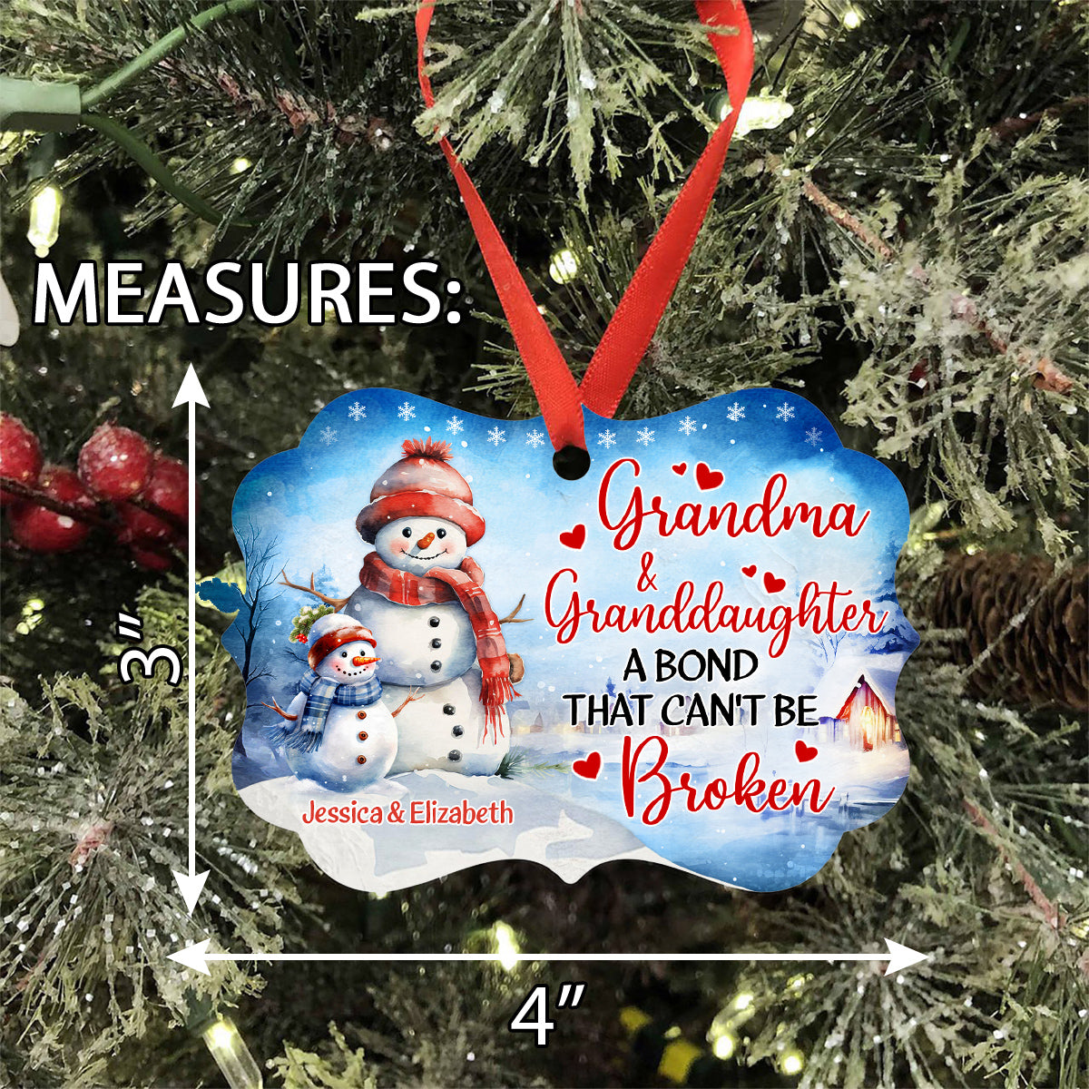 Grandma Gifts, Cute Grandma & Granddaughter A Bond That Can't Be Broken, Personalized Christmas Ornament, Gifts For Mimi From Grandkids, Xmas Tree Decoration Aluminum Ornament