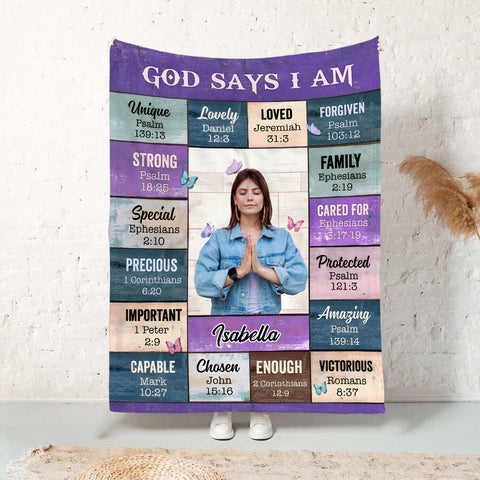 Personalized Blanket For Girl Women Family Friends Religious Gifts God Says I Am Inspirational Positive Thinking Daily Affirmation Mental Health Fleece Sherpa Blanket For Birthday