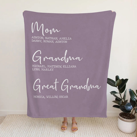 Grandma Gifts, Personalized Name Fleece Bedding Blanket, Mom Grandma Family Tree, Established Year Est Years And Names, Gifts For Nana From Grandkids, Custom Fleece Sherpa Blanket