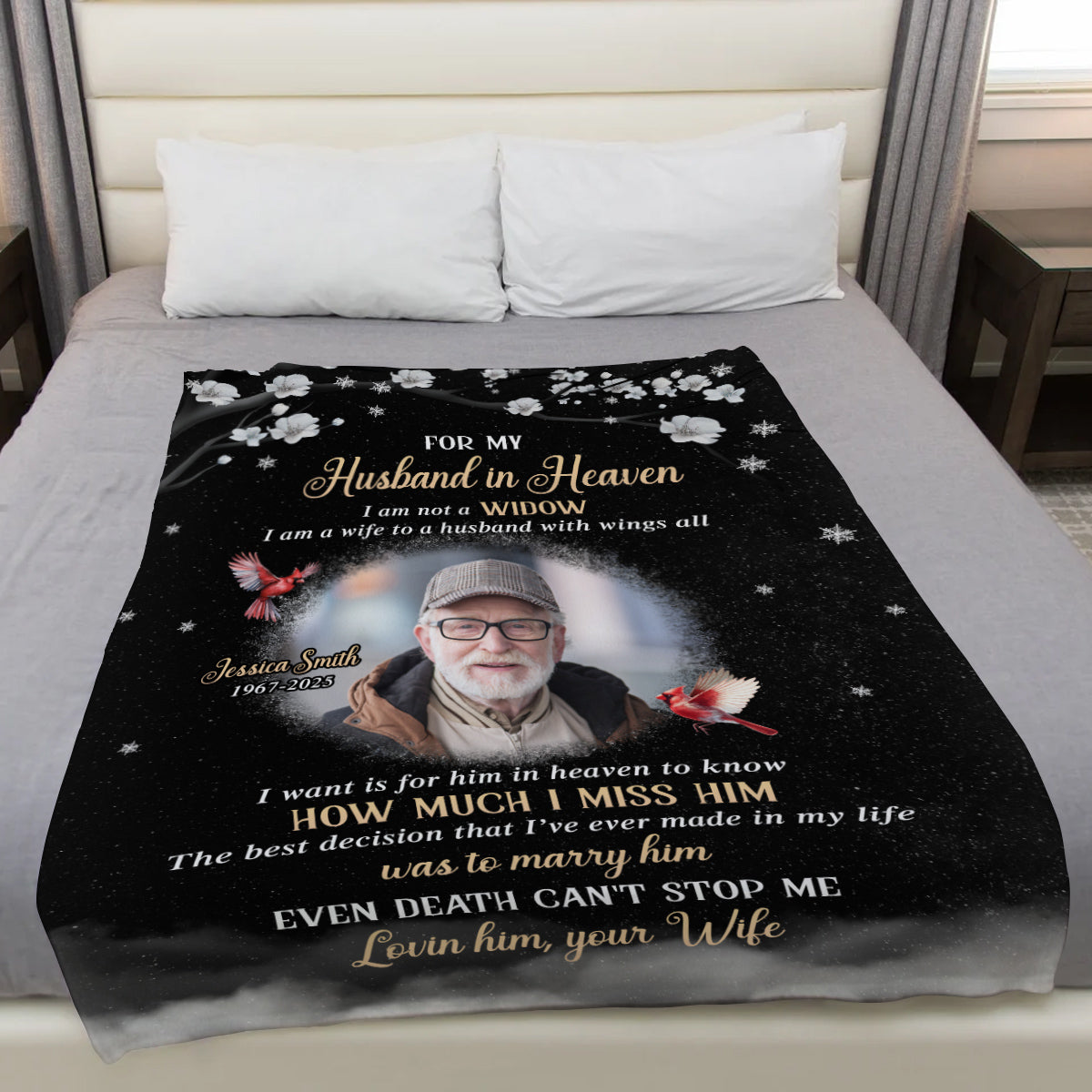 Sympathy Gifts, Memorial Blanket With Photo, For My Husband In Heaven I Am Not A Widow I Am A Wife To  Husband With Wing, Loss Of Loved Ones Blanket, Funeral Gifts For Anniversary