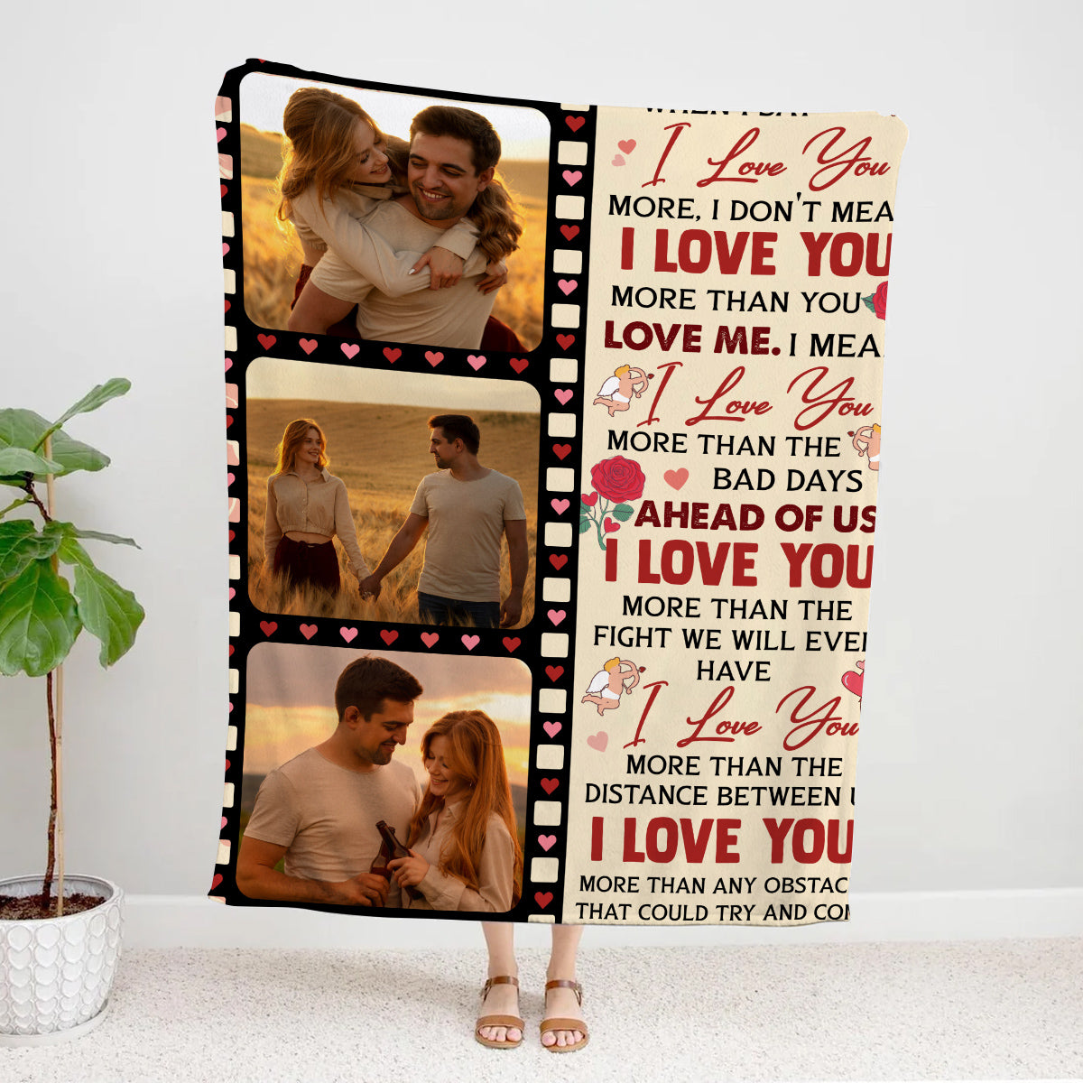 Personalized Photo Blanket, When I Say I Love You Blanket, Romantic Couple Gift, Anniversary Valentine Custom Love Film Strip Design