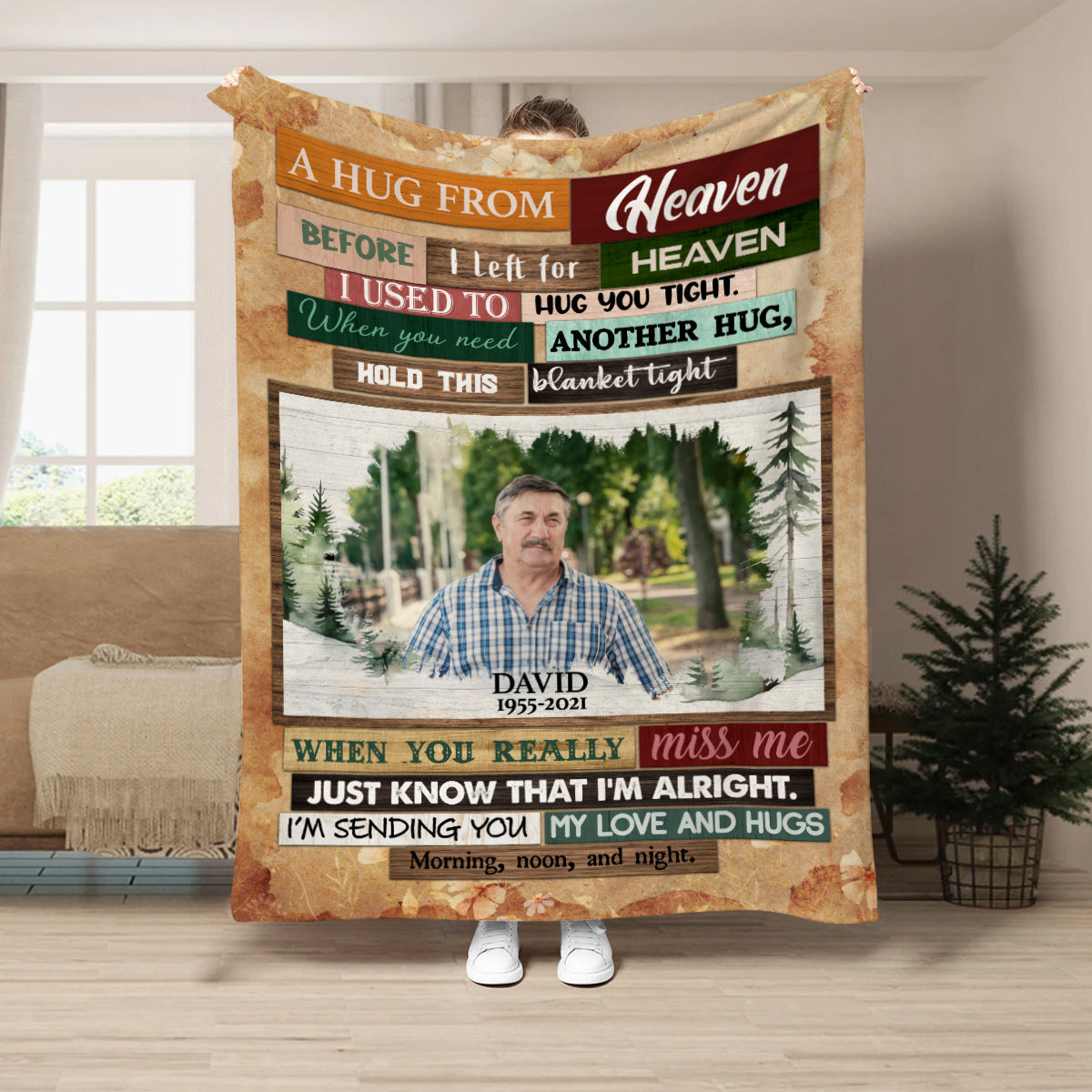 Memorial Blanket With Photo, A Hug From Heaven Before I Left For Heaven  Used To Hug You Tight. I'm Sending You My And Hugs