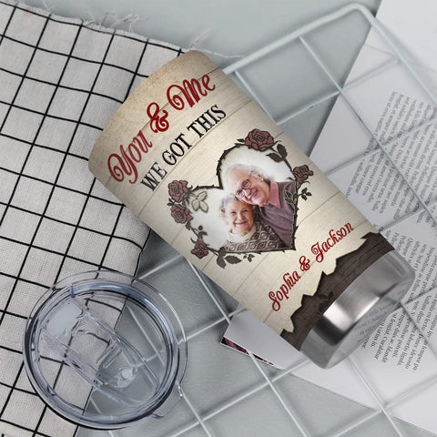 You Me Got This Old Couple Romantic Roses Heart Frame Wooden, Personalized Photo Tumbler, Gifts For Him Her From Honey, Insulated 20oz Travel Cup, Gifts For Valentine
