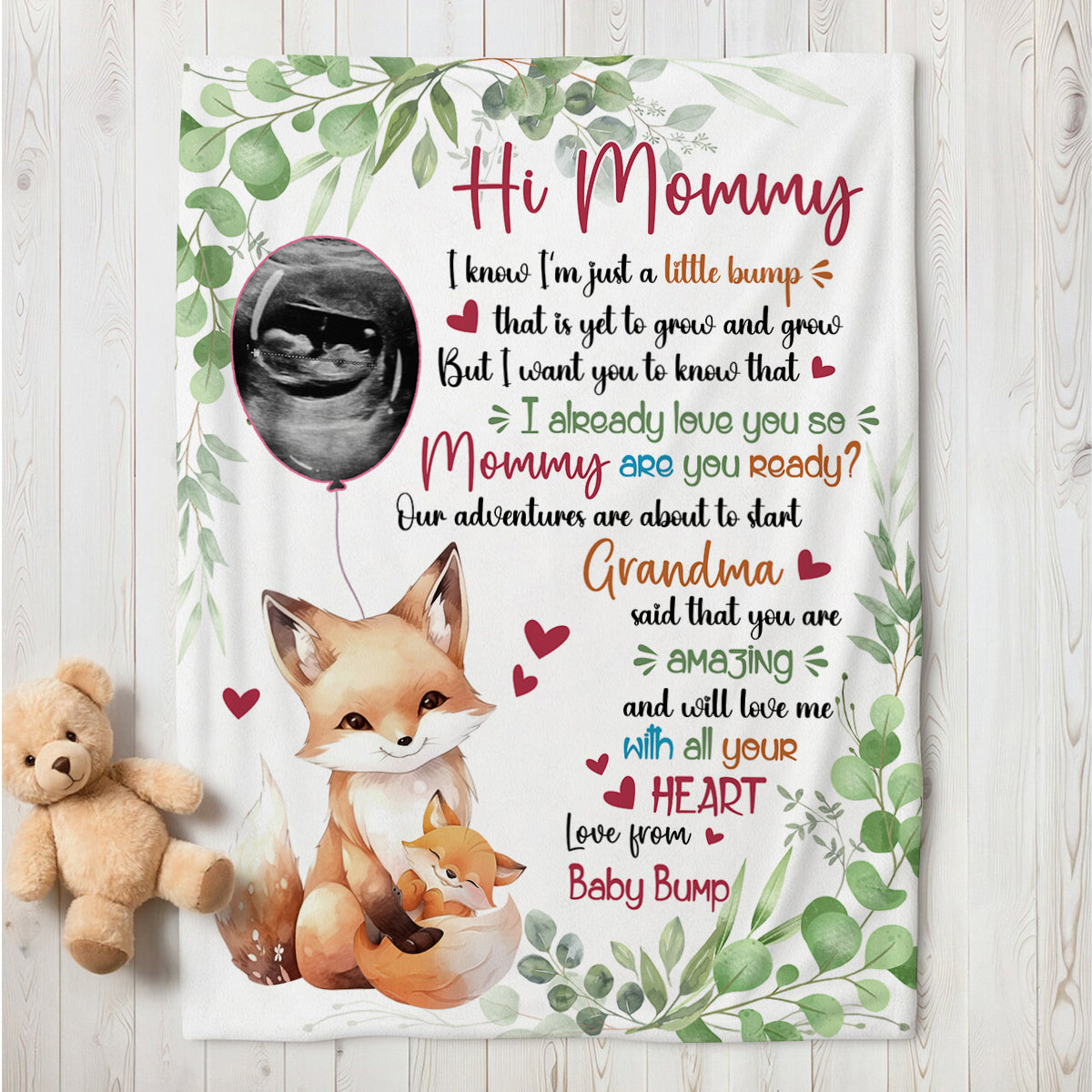 New Mom Gifts Ideas, I Already Love You Leaf Mommy Baby Fox With Balloon Botanical, Personalized Blanket, Gifts For New Mommy, Fleece Sherpa Blanket For Mother's Day