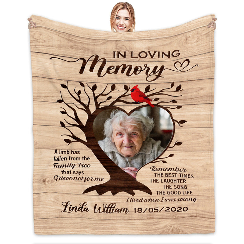 Remembrance Gifts Ideas, Personalized Memorial Blanket With Photo, Heart Tree A Limb Has Fallen From Family Tree, Loss Of Mom Dad Blanket, Fleece Sherpa, Memorial Gifts For Anniversary